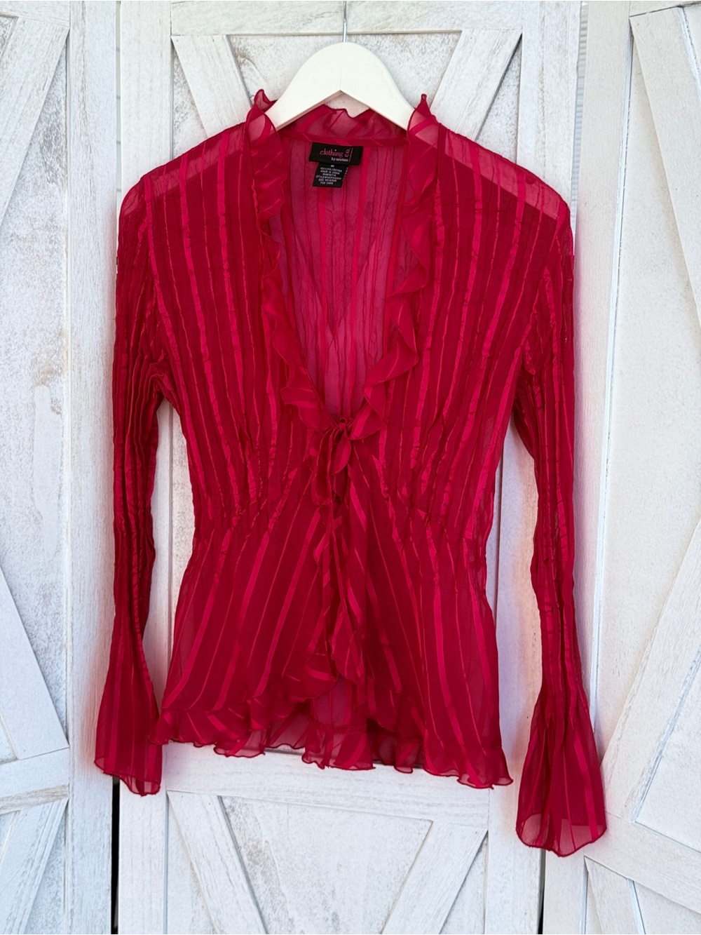 Clothing Co. by Notations Red Ruffle Tie-Front Blouse, Size M - Picture 4 of 4